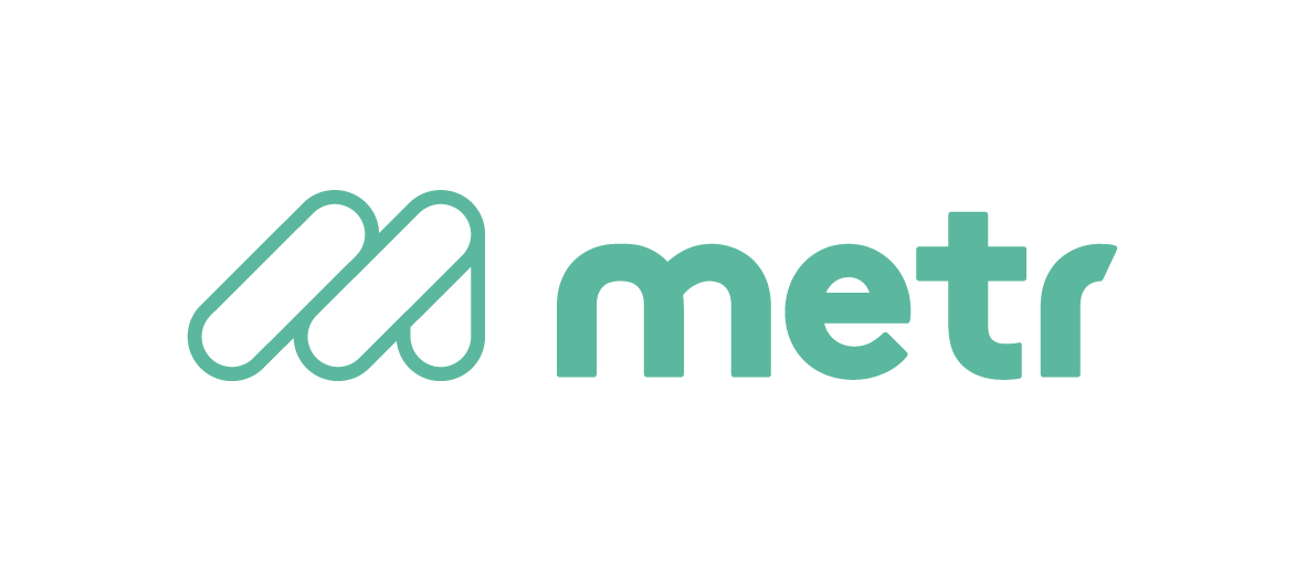 Logo metr türkise Schrift plus Bildmarke